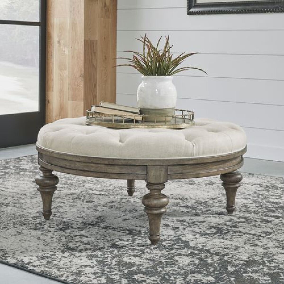 Americana Farmhouse Round Cocktail Ottoman Americana Farmhouse Round Cocktail Ottoman - Image 1