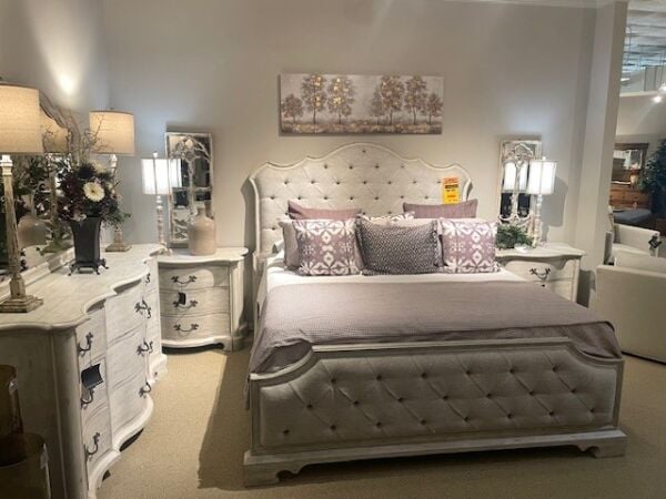 Bernhardt Mirabelle King Bed, Dresser, Mirror, and Two Nightstands Clearance bedroom furniture