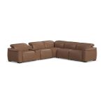 Flexsteel Camden Dusty Taupe Leather Power Reclining Sectional with Power Headrest