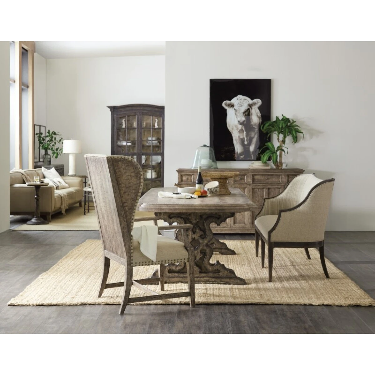La Grange Le Vieux 86in Double Pedestal Table with 2-18in Leaves Dining Tables Brown 18