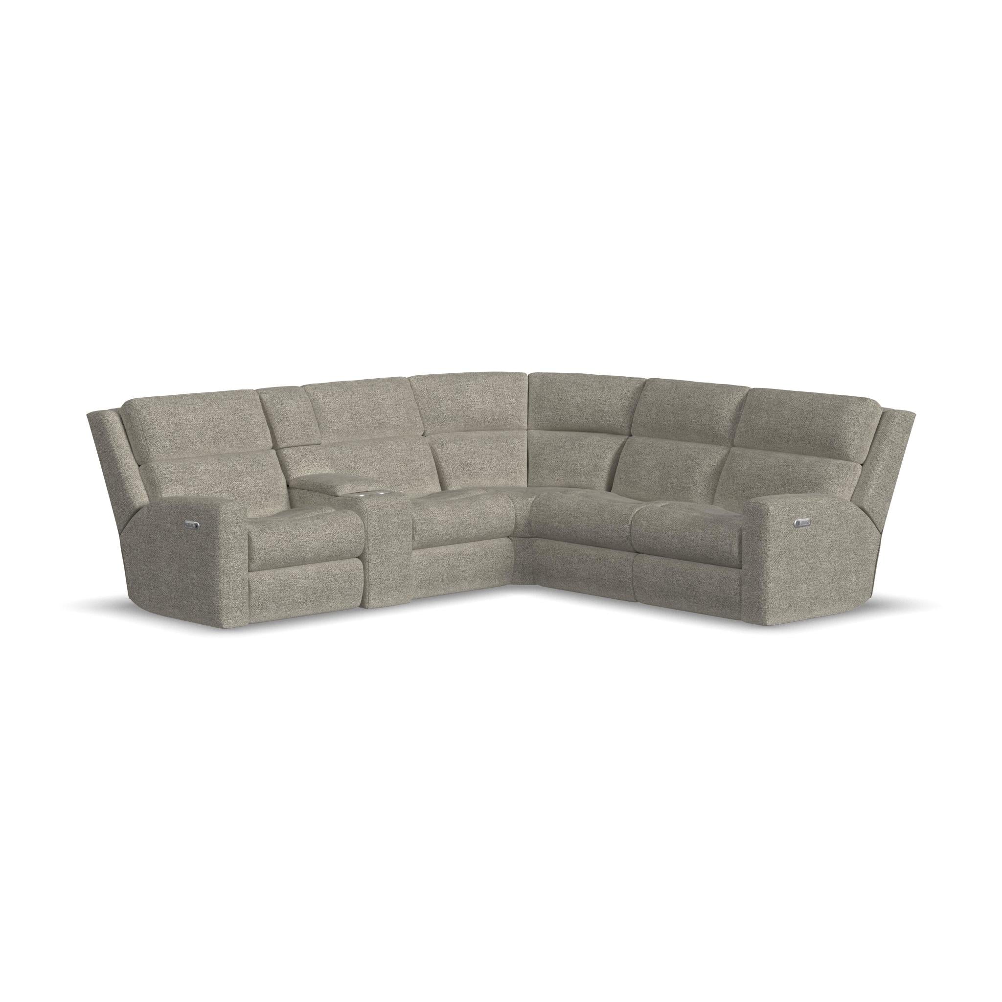 Flexsteel Score Fabric Power Reclining Sectional with Power Headrest & Lumbar