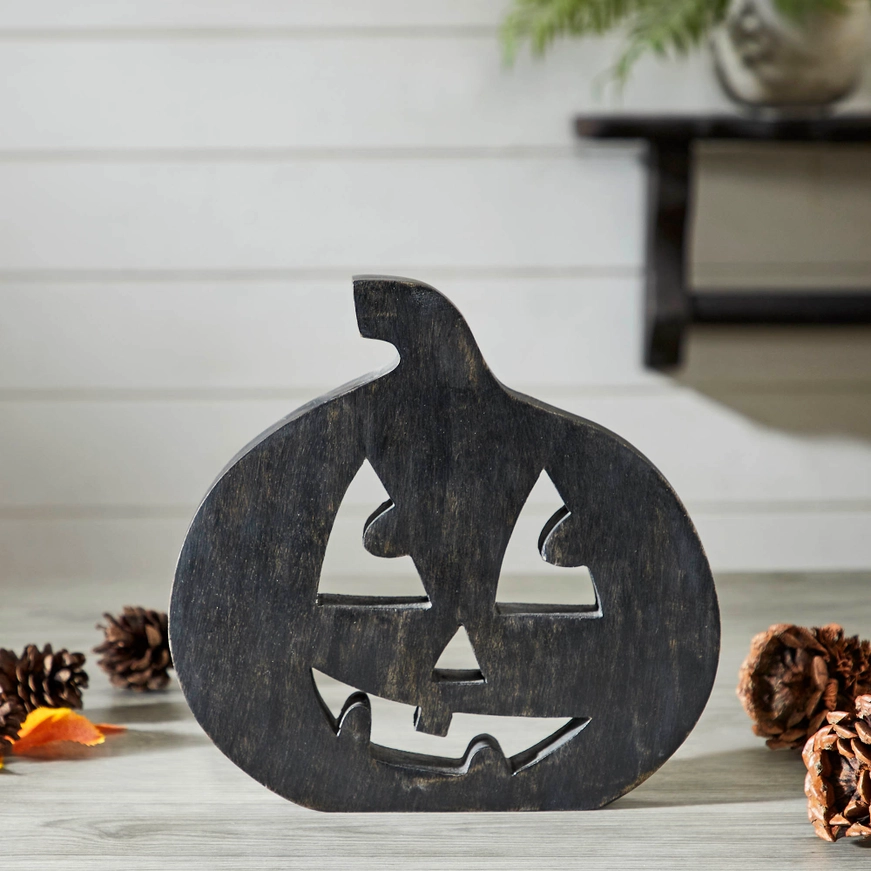 Wood Jack-o-Lantern Tabletop Accent