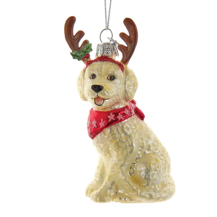 Goldendoodle with Antlers Ornament